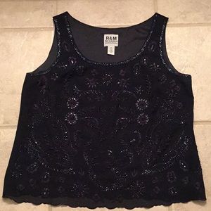 Two piece Navy beaded sleeveless blouse and long sleeve top
